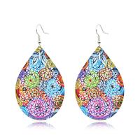 Brass Drop Earring, Teardrop, printing, Tole Paintng & hollow, mixed colors, nickel, lead & cadmium free, 80x40mm, Sold By Pair