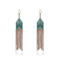 Fashion Fringe Earrings Zinc Alloy arrowhead antique bronze color plated folk style turquoise blue nickel lead & cadmium free Sold By Pair