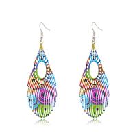 Brass Drop Earring Feather printing Tole Paintng mixed colors nickel lead & cadmium free Sold By Pair