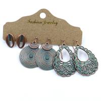 Tibetan Style Drop Earrings, Stud Earring & earring, Geometrical Pattern, antique bronze color plated, three pieces, original color, nickel, lead & cadmium free, 3Pairs/Set, Sold By Set