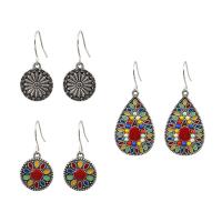 Zinc Alloy Drop Earrings Geometrical Pattern antique silver color plated three pieces & enamel mixed colors nickel lead & cadmium free Sold By Set