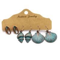Zinc Alloy Drop Earrings Stud Earring & earring Shell antique bronze color plated three pieces & ocean design original color nickel lead & cadmium free Sold By Set