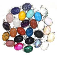 Gemstone Pendants Jewelry, Brass, with Gemstone, Oval, silver color plated, Unisex, more colors for choice, nickel, lead & cadmium free, 27x20mm, Sold By PC