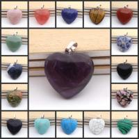Gemstone Pendants Jewelry, with Brass, Heart, silver color plated, Unisex, more colors for choice, 30x30x12mm, Sold By PC