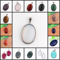 Gemstone Pendants Jewelry, Brass, with Gemstone, Oval, silver color plated, Unisex, more colors for choice, nickel, lead & cadmium free, 32x24mm, Sold By PC