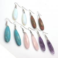 Gemstone Earrings, misto de pedras semi-preciosas, Lágrima, cromado de cor prateada, para mulher, Mais cores pare escolha, 40x12mm, vendido por PC