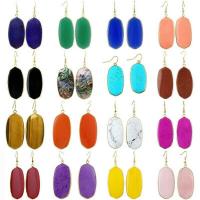 Natural Gemstone Earrings, Oval, 18K gold plated, for woman, more colors for choice, 49x23mm, Sold By Pair