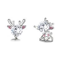 Cubic Zirconia Micro Pave Sterling Silver Earring, 925 Sterling Silver, Deer, fashion jewelry & micro pave cubic zirconia & for woman, silver color, 10x9mm,8x8mm, 5Pairs/Lot, Sold By Lot