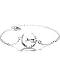 925 Sterling Silver Bangle Bracelet with 1.18 inch extender chain Cat for woman silver color 10mm Length Approx 5.9 Inch Sold By Lot
