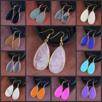 Natural Gemstone Earrings, with Brass, Teardrop, gold color plated, for woman, more colors for choice, 55x21mm, Sold By Pair