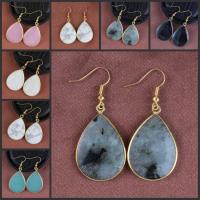 Natural Gemstone Earrings with Brass Teardrop gold color plated for woman Sold By Pair