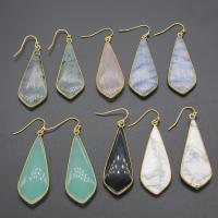 Natural Gemstone Earrings, with Brass, 18K gold plated, for woman, more colors for choice, 50x19mm, Sold By Pair