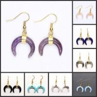 Natural Gemstone Earrings, with Brass, Moon, gold color plated, for woman, more colors for choice, 20x20mm, Sold By Pair