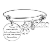 Stainless Steel Bangle, adjustable & with letter pattern & for woman & with rhinestone, original color, 25mm, Inner Diameter:Approx 68mm, Sold By PC