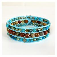Gemstone Bracelets, leather cord, with Gemstone & Tibetan Style, Unisex, mixed colors, 200mm, 2PCs/Lot, Sold By Lot