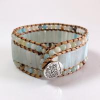 Gemstone Bracelets, leather cord, with Natural Stone & Tibetan Style, Unisex, mixed colors, 200mm, 2PCs/Lot, Sold By Lot