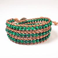 Bracelets de pierres précieuses, cordon en cuir, avec Pierre naturelle & alliage de zinc, unisexe, vert, 610mm, 2PC/lot, Vendu par lot