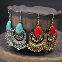 Fashion Fringe Earrings, Tibetan Style, with turquoise, Teardrop, plated, different styles for choice, more colors for choice, nickel, lead & cadmium free, 68x31mm, Sold By Pair