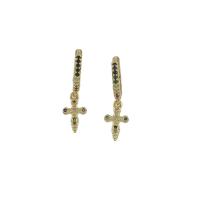 Huggie Hoop Drop Earring, Brass, Cross, micro pave cubic zirconia, original color, nickel, lead & cadmium free, 26x15x2mm, Sold By Pair
