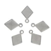 Stainless Steel Pendants, 304 Stainless Steel, Rhombus, original color, 14x9x1mm, Approx 100/Bag, Sold By Bag