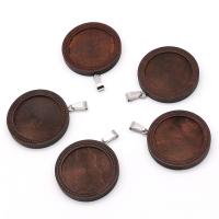 Stainless Steel Pendant Setting Wood with Stainless Steel plated fashion jewelry & for woman brown 25mm Sold By PC