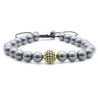 Hématite bracelet, avec zircon cubique, bijoux de mode & unisexe & pavé de micro zircon, argent, 17.5cm-26cm, Vendu par PC