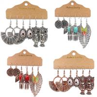 Tibetan Style Drop Earrings, earring, plated, three pieces & fashion jewelry & different styles for choice & for woman & with rhinestone, more colors for choice, nickel, lead & cadmium free, 5x5.8cm, Sold By Pair