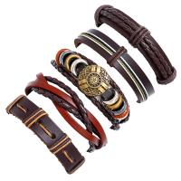 Leather Cord Bracelet Faux Leather bracelet plated 5 pieces & fashion jewelry & Unisex nickel lead & cadmium free 60mm Sold By Set
