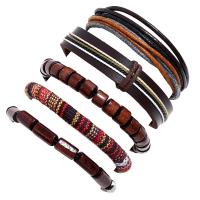 Leather Cord Bracelet, Faux Leather, bracelet, with Tibetan Style, plated, 5 pieces & fashion jewelry & Unisex, more colors for choice, nickel, lead & cadmium free, 60mm, Sold By Set