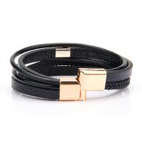 PU Leather Cord Bracelets, with Tibetan Style, plated, fashion jewelry & for man, black, 200mm, Sold By Strand