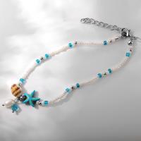 Bracelet de cheville en alliage de zinc, plastique, avec coquille, bijoux de mode & pour femme, Vendu par 11.02 pouce brin