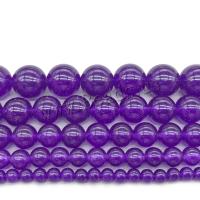 Purple Χαλκηδόνας Χάντρα, Γύρος, γυαλισμένο, DIY & διαφορετικό μέγεθος για την επιλογή, μωβ, Sold Με Strand