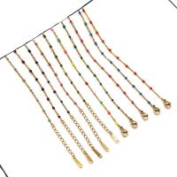 Stainless Steel Ball Chain, gold color plated, cross chain & enamel, more colors for choice, Length:Approx 8.3 Inch, 2Strands/Bag, Sold By Bag