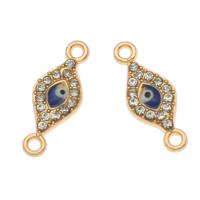 Tibetan Style Connector, Evil Eye, gold color plated, with rhinestone, 22x9x2.50mm, Hole:Approx 1.5mm, 100PCs/Bag, Sold By Bag