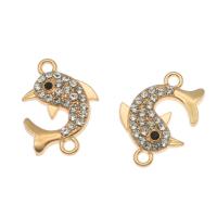 Tibetan Style Connector, Dolphin, gold color plated, with rhinestone, 22x17x3mm, Hole:Approx 1.5mm, 100PCs/Bag, Sold By Bag