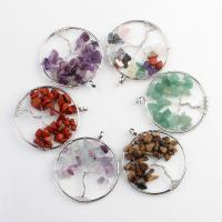 Gemstone Medálok Ékszer, Drágakő, Tree of Life, több színt a választás, 50*58mm, Lyuk:Kb 6mm, 10PC-k/Bag, Által értékesített Bag