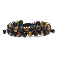 Colorful Natural Tiger Eye Stone & Black Lava Braided Bracelet fashion jewelry & Unisex 8MM Sold By PC