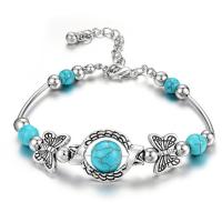Zinc Alloy Bracelet with Natural Turquoise plated fashion jewelry & Unisex nickel lead & cadmium free 70mm Sold By Strand