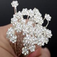 Zinc Alloy Brooches Flower silver color plated wedding gift & with plastic pearl & with rhinestone silver color nickel lead & cadmium free Sold By Bag