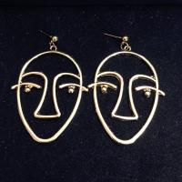 Tibetan Style Drop Earrings, Face, plated, hollow, more colors for choice, nickel, lead & cadmium free, 70x45mm, Sold By Pair