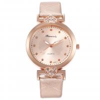 Women Wrist Watch PU Leather with zinc alloy dial & Glass Chinese watch movement durable & waterproofless & for woman & with rhinestone rose gold color plated 16mm Approx 9.4 Inch  Sold By PC