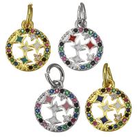 Brass Pendant, Round, plated, DIY & micro pave cubic zirconia & enamel & hollow, more colors for choice, 11.50x2x13.50mm, Hole:Approx 4mm, 20PCs/Lot, Sold By Lot