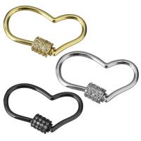 Brass Clasp, Heart, plated, DIY & micro pave cubic zirconia & hollow, more colors for choice, 31x5.50x22mm, 10PCs/Lot, Sold By Lot