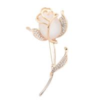 Brass Brooch, Flower, real rose gold plated, micro pave cubic zirconia & for woman, nickel, lead & cadmium free, 70x35mm, Sold By PC