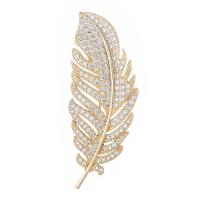 Fashion Brooch Jewelry, Brass, Feather, plated, micro pave cubic zirconia & for woman, more colors for choice, nickel, lead & cadmium free, 22x60mm, Sold By PC