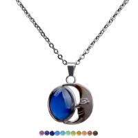 Stainless Steel Necklace with zinc alloy pendant & Acrylic Moon plated Unisex & oval chain & change their color according to the temperature 2mm Sold Per Approx 21.7 Inch Strand
