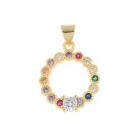 Cubic Zirconia Micro Pave Brass Pendant, Donut, gold color plated, micro pave cubic zirconia, multi-colored, nickel, lead & cadmium free, 17x24x2mm, Hole:Approx 2mm, 10PCs/Bag, Sold By Bag