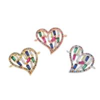 Cubic Zirconia Micro Pave Brass Connector, Heart, plated, micro pave cubic zirconia & 1/2 loop, more colors for choice, nickel, lead & cadmium free, 24x20x3mm, Hole:Approx 1mm, 10PCs/Bag, Sold By Bag