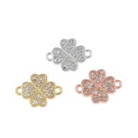Cubic Zirconia Micro Pave Brass Connector, Four Leaf Clover, plated, micro pave cubic zirconia & 1/2 loop, more colors for choice, nickel, lead & cadmium free, 16x11x2mm, Hole:Approx 2mm, 10PCs/Bag, Sold By Bag