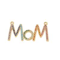 Cubic Zirconia Micro Pave Brass Connector, Alphabet Letter, gold color plated, micro pave cubic zirconia & 1/2 loop, multi-colored, nickel, lead & cadmium free, 27x14x1.50mm, Hole:Approx 1.5mm, 10PCs/Bag, Sold By Bag